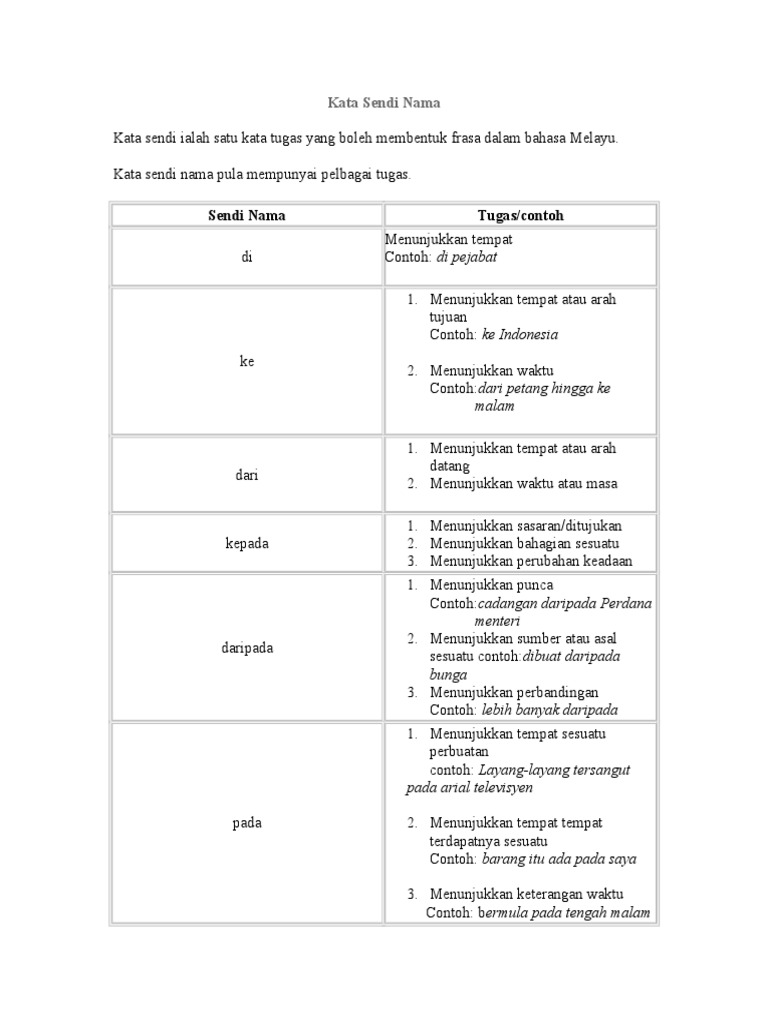 Nota Kata Sendi Nama Pdf