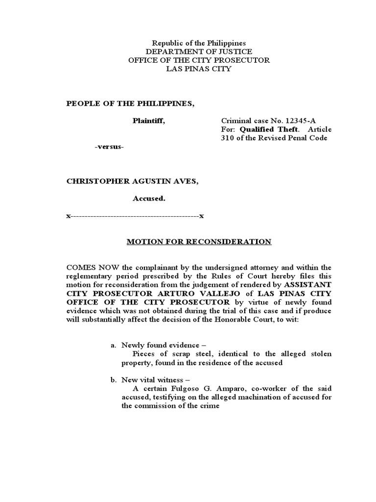Motion For Reconsideration (Lack of Prob. Cause) PDF