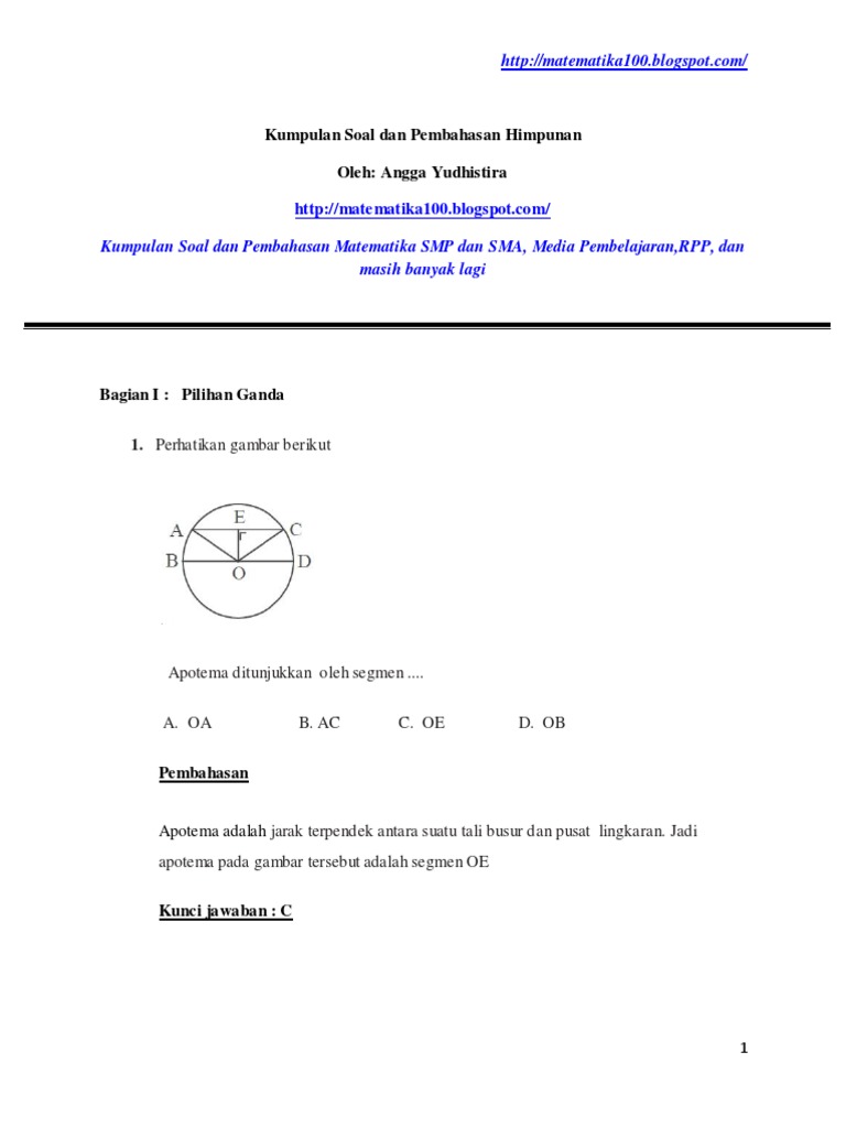 Kumpulan Soal Dan Pembahasan Lingkaran