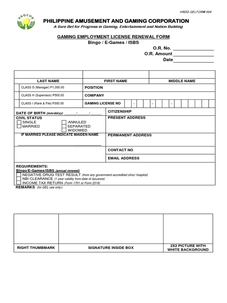 Gaming Employment License Renewal Form | PDF