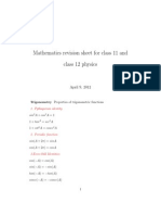 Mathematics Revision Sheet For Class 11 and Class 12 Physics