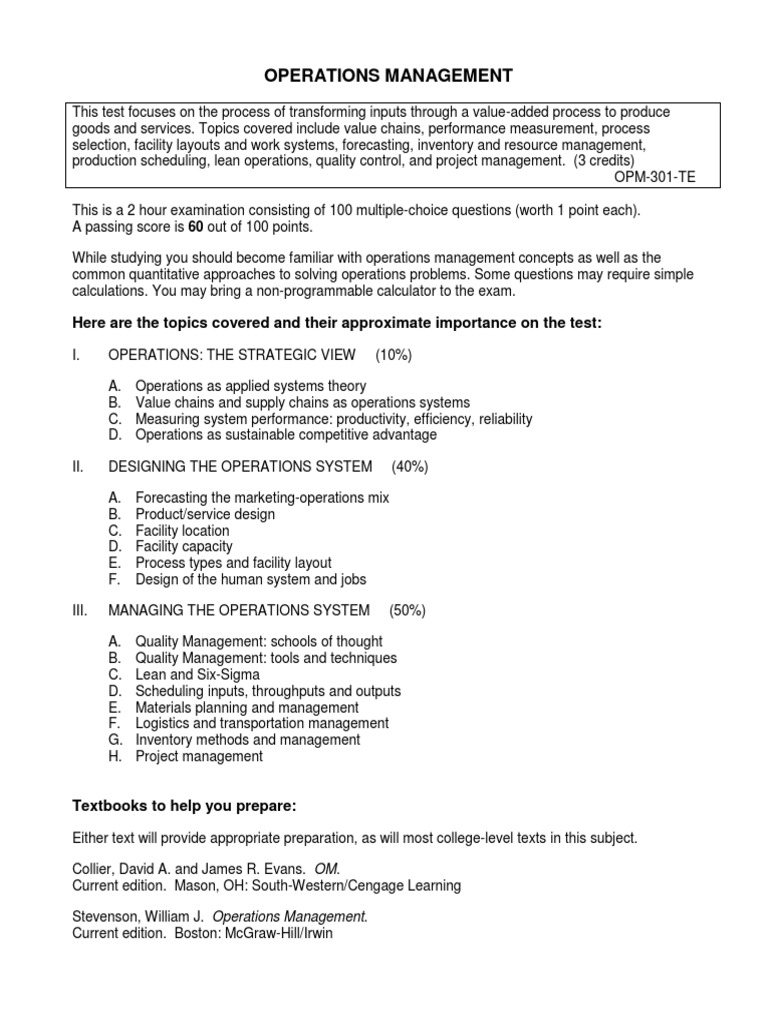 Operations Management Questions | PDF | Technology & Engineering