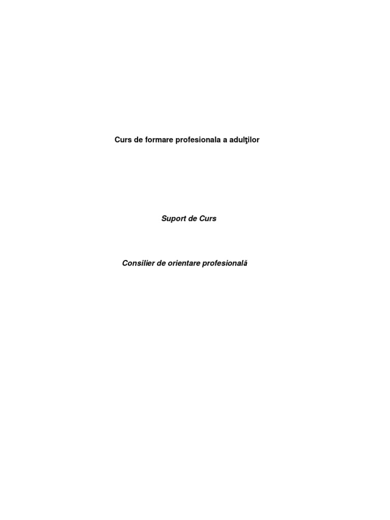 Curs Consilier Orientare Profesionala | PDF