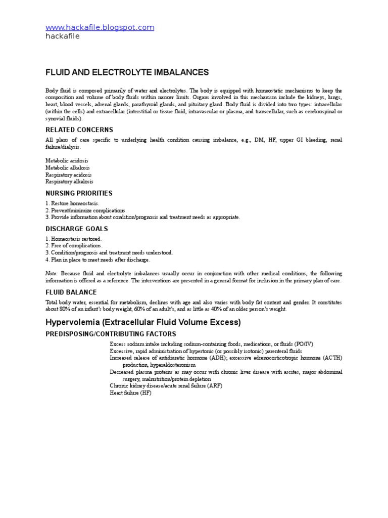 Nursing Care Plan For Fluid And Electrolyte Imbalances Homeostasis Dehydration