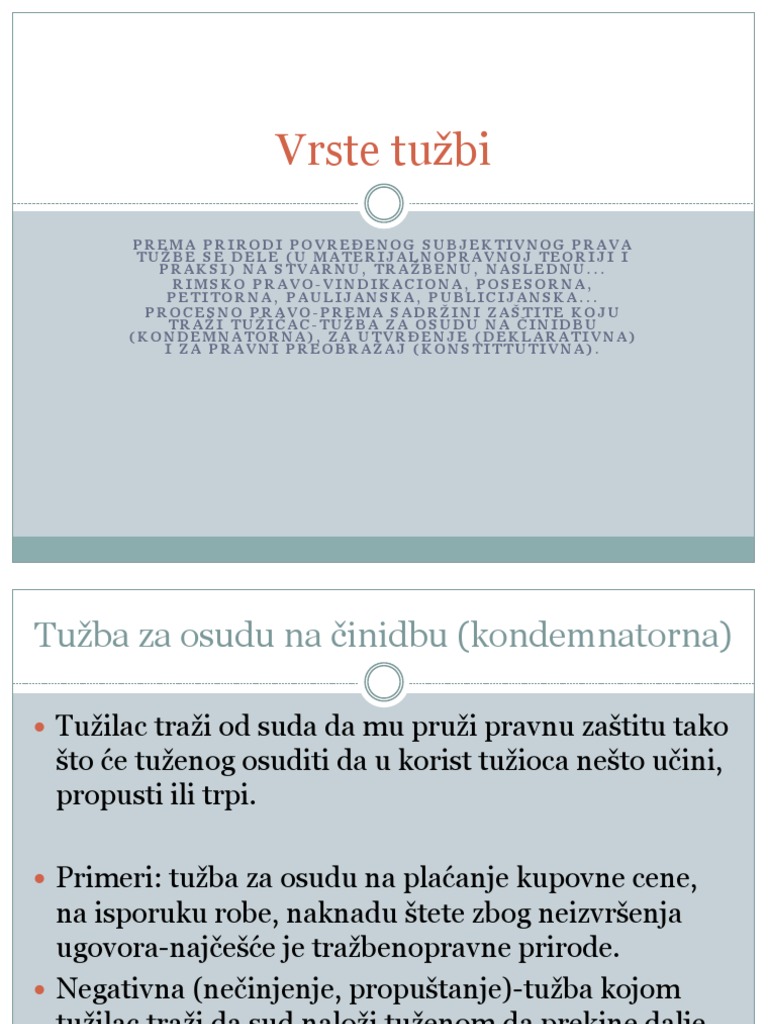 Vrste Tužbi - Incidentni Zahtev Za Utvrđenje - Sadržina Tužbe | PDF
