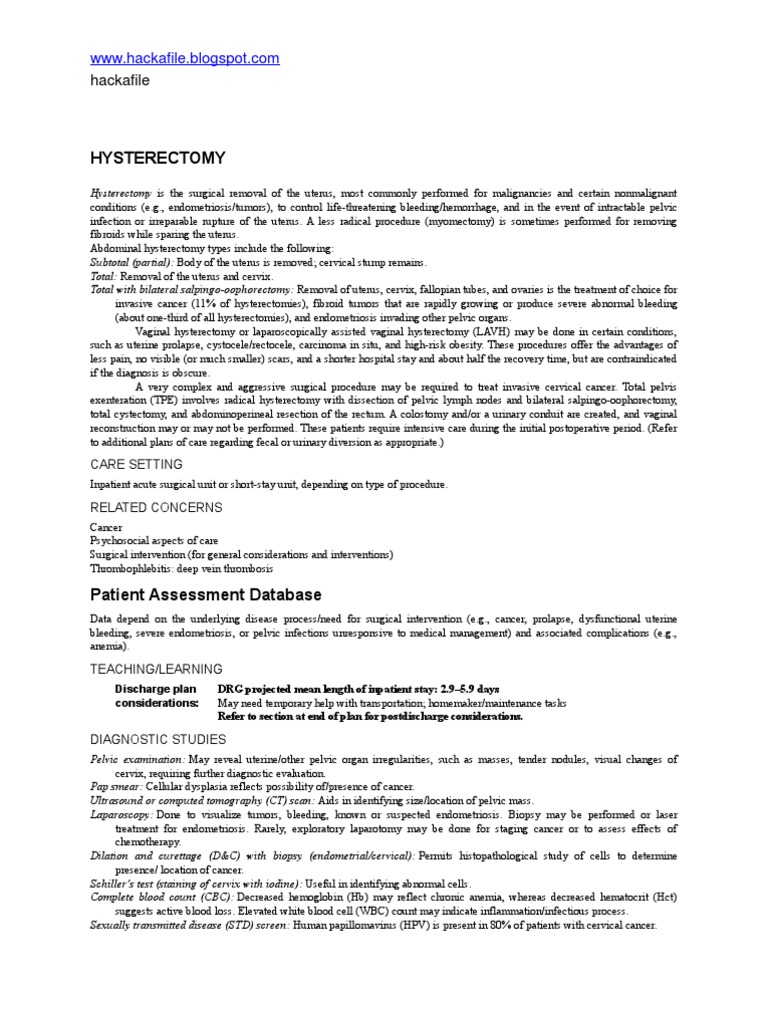 Nursing Care Plan for "Hysterectomy" Urinary Incontinence Sexual