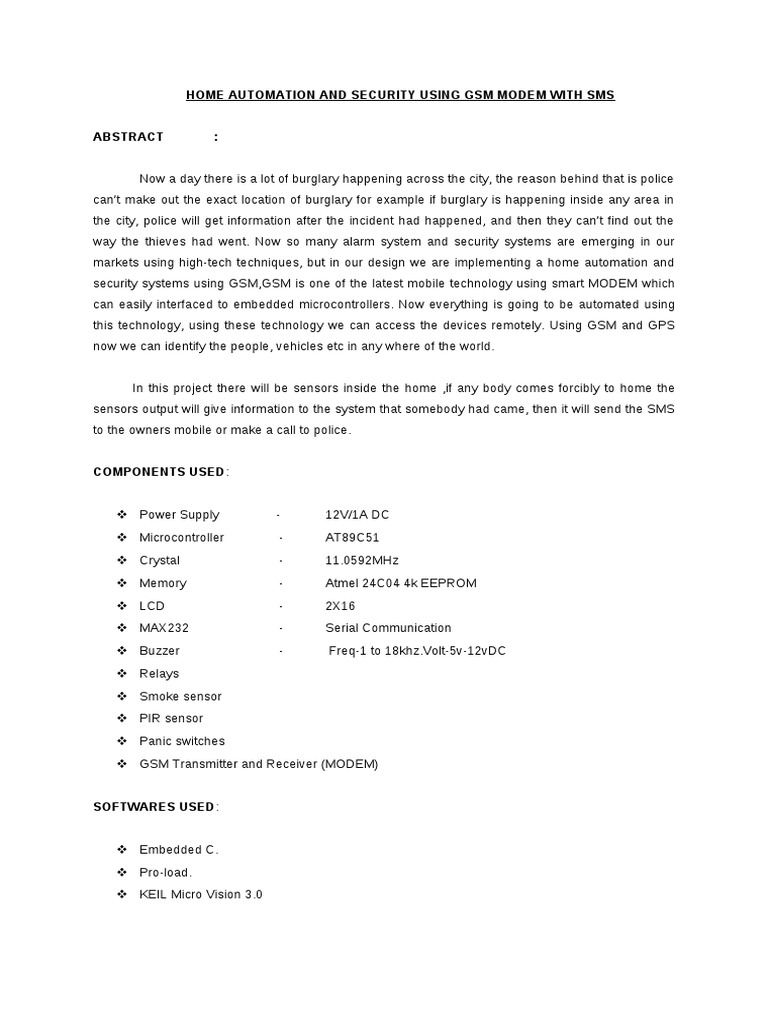 GSM-Based Home Automation & Security System | PDF | Microcontroller ...