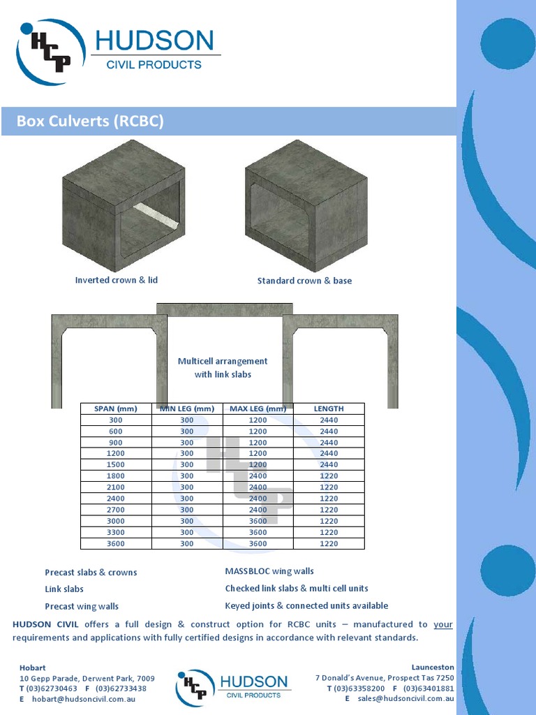 Hudson Civil Box Culvert Solutions | PDF | Precast Concrete | Tasmania