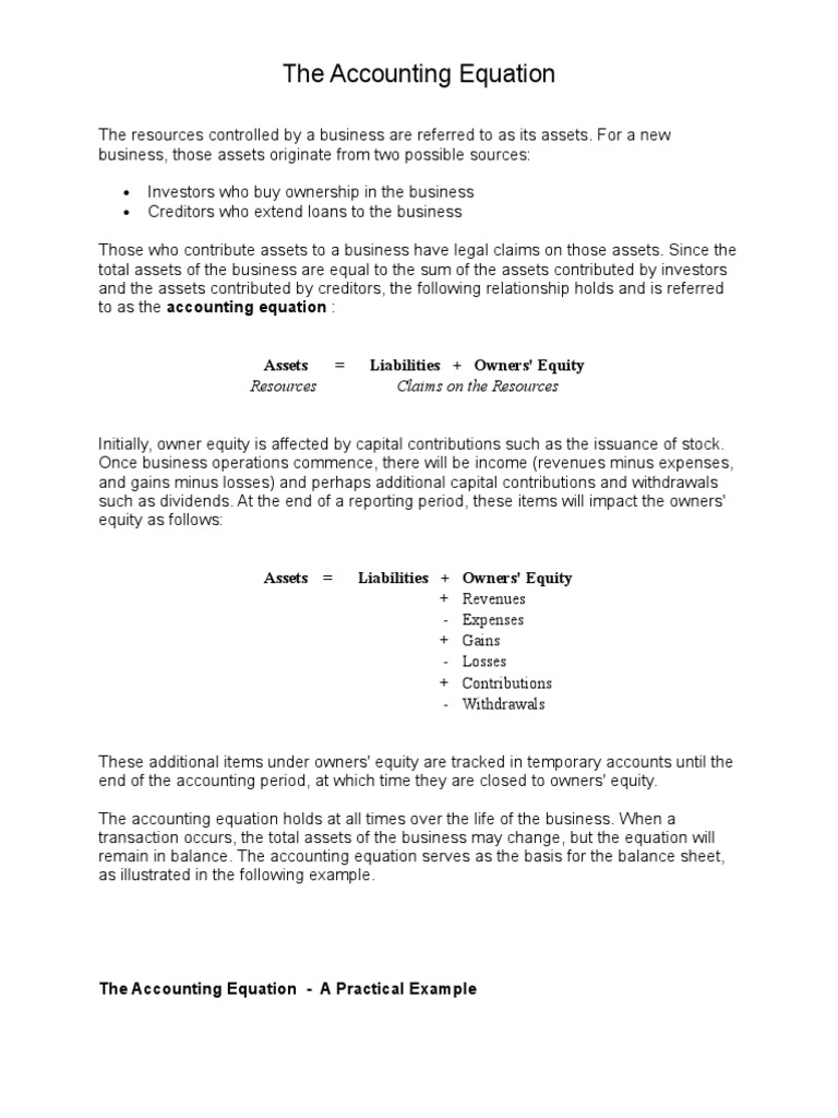Accounting Equation | PDF | Debits And Credits | Balance Sheet