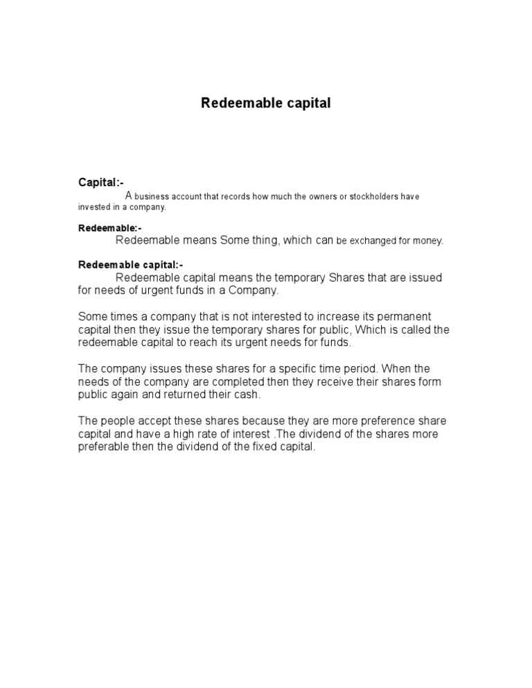 Understanding Redeemable Capital | PDF