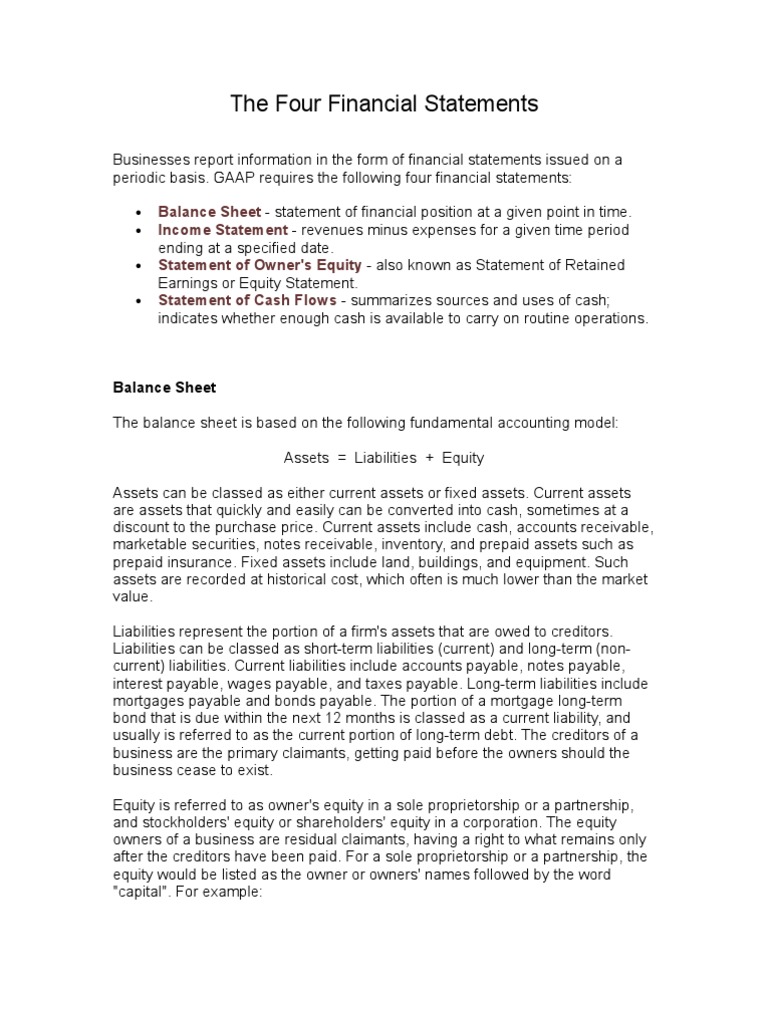 Overview of Four Financial Statements | PDF | Equity (Finance ...