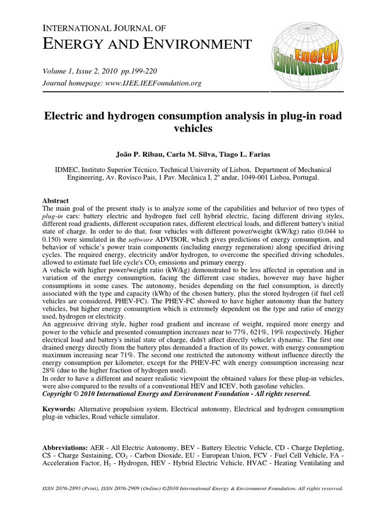 Electric and Hydrogen Consumption Analysis in Plug-In Road Vehicles ...