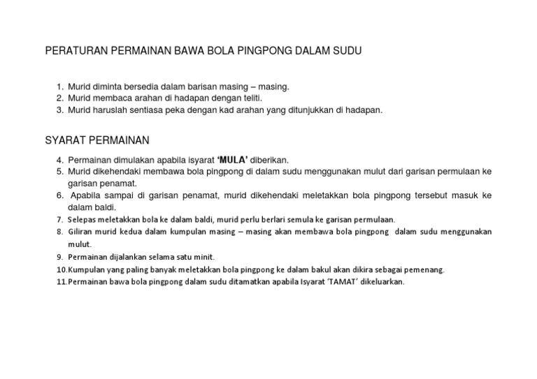 Peraturan Permainan Bawa Bola Pingpong Dalam Sudu