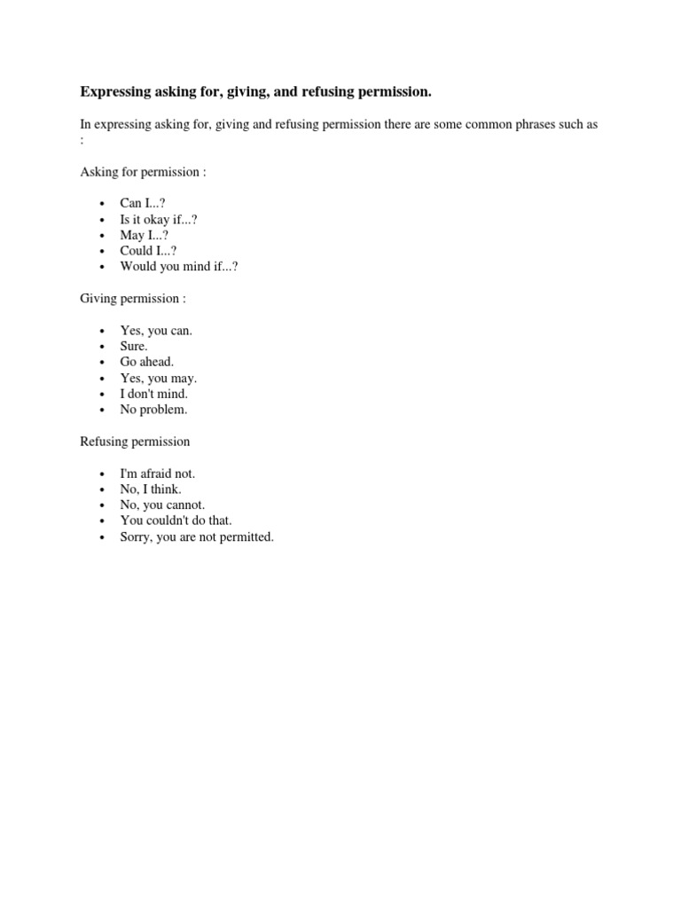 Expressing Asking For, Giving, and Refusing Permission | PDF
