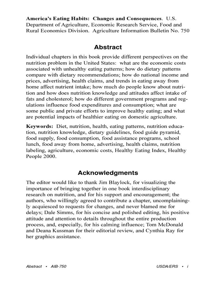 U S Department Of Agriculture Americas Eating Habits - 