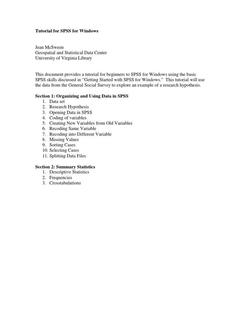 Tutorial For SPSS For Windows | PDF