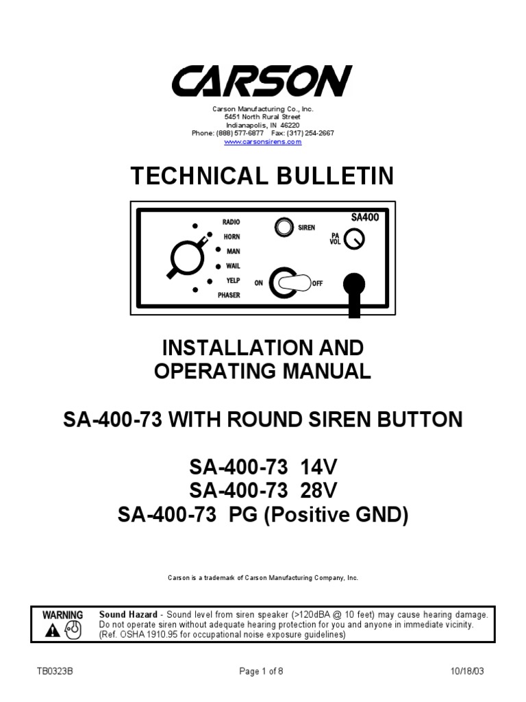 Installation and Operating Manual for the SA-400-73 Siren System with ...