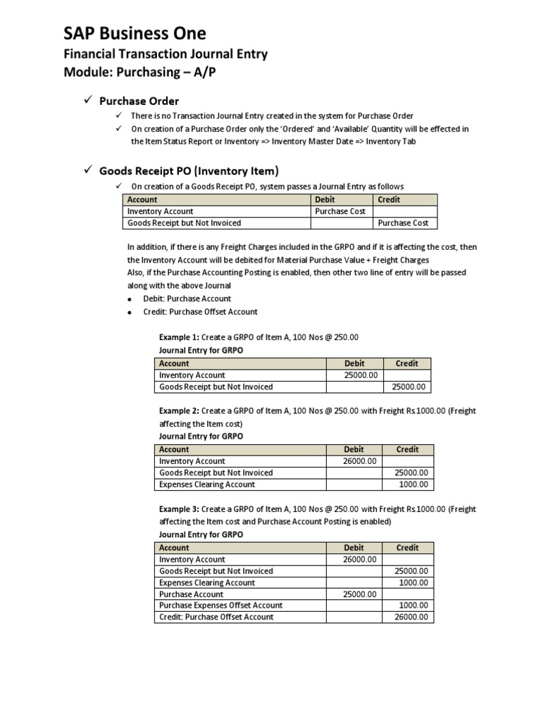 Transaction Journal Posting Flow of Purchase Cycle PDF Debits And