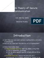 Shannon's Theory of Secure Communication: CSG 252 Fall 2006 Riccardo Pucella