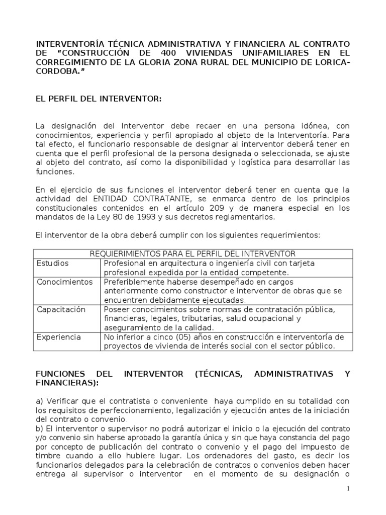 Perfil y Funciones Del Interventor | PDF | Póliza de seguros | Liquidación