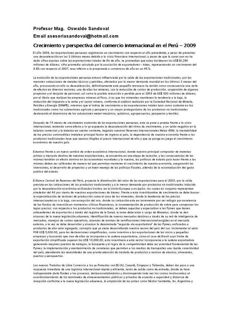 Crecimiento y Perspectiva Del Comercio Internacional en El Perú | PDF