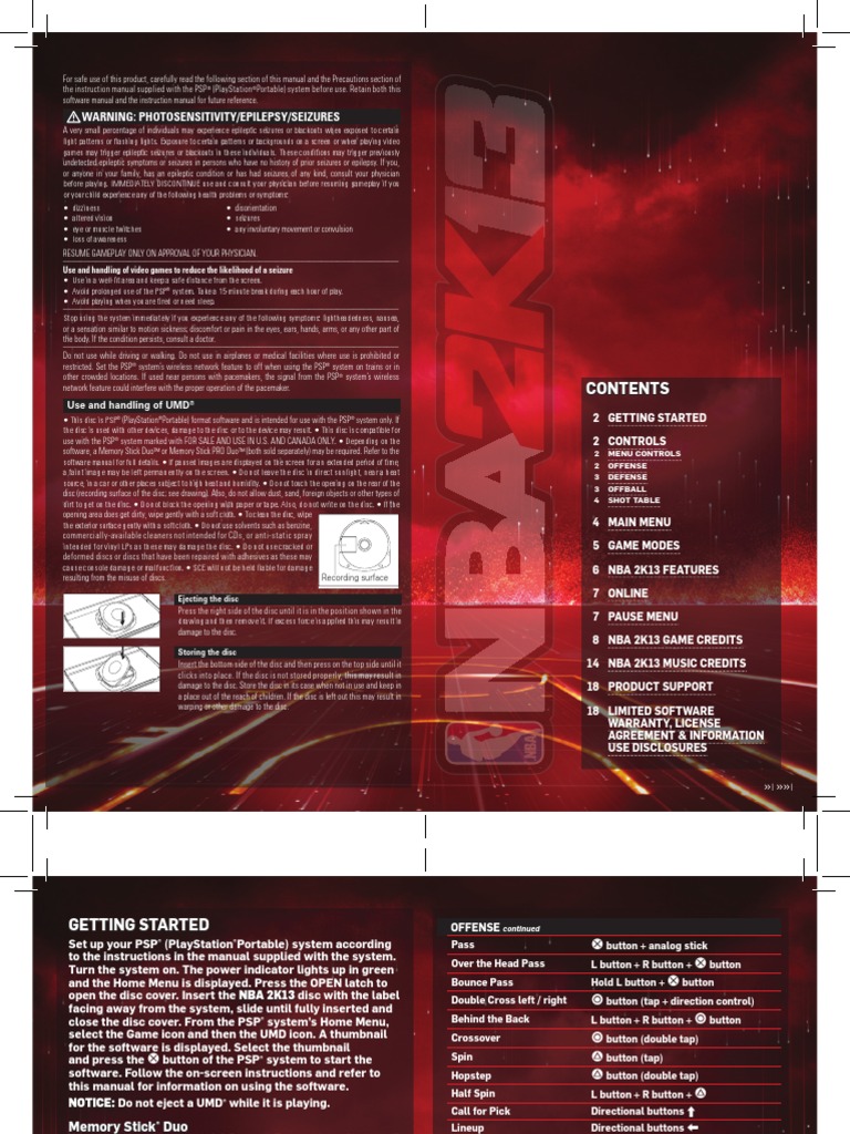 Warning Photosensitivity/Epilepsy/Seizures Use and handling of video