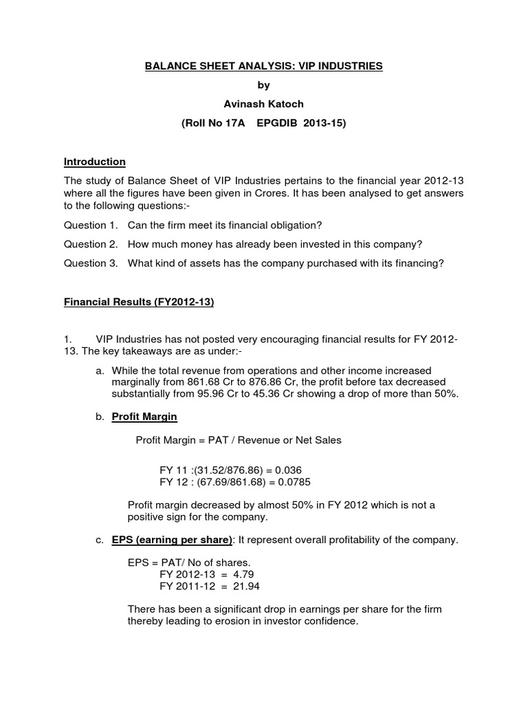Financial Analysis VIP Industries | PDF | Leverage (Finance) | Revenue