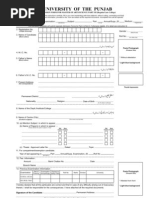 University of The Punjab: Admission Form For Master of Arts/Science Part I/Ii (Regular/Late College)