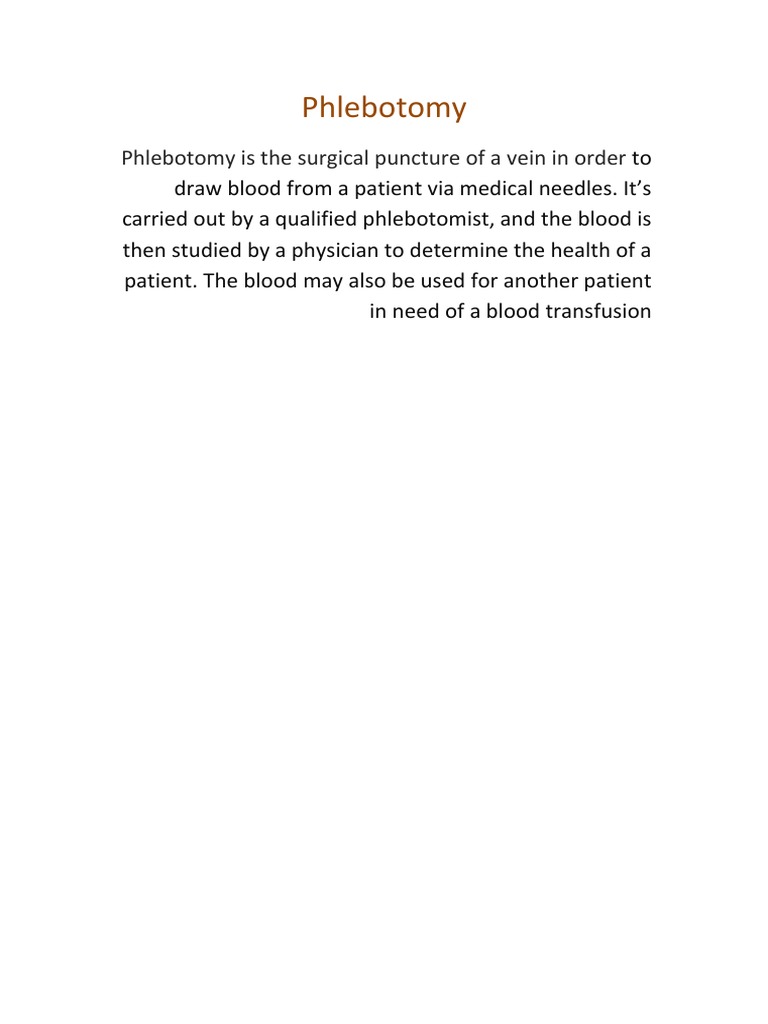 Phlebotomy: Vein Puncture Explained | PDF