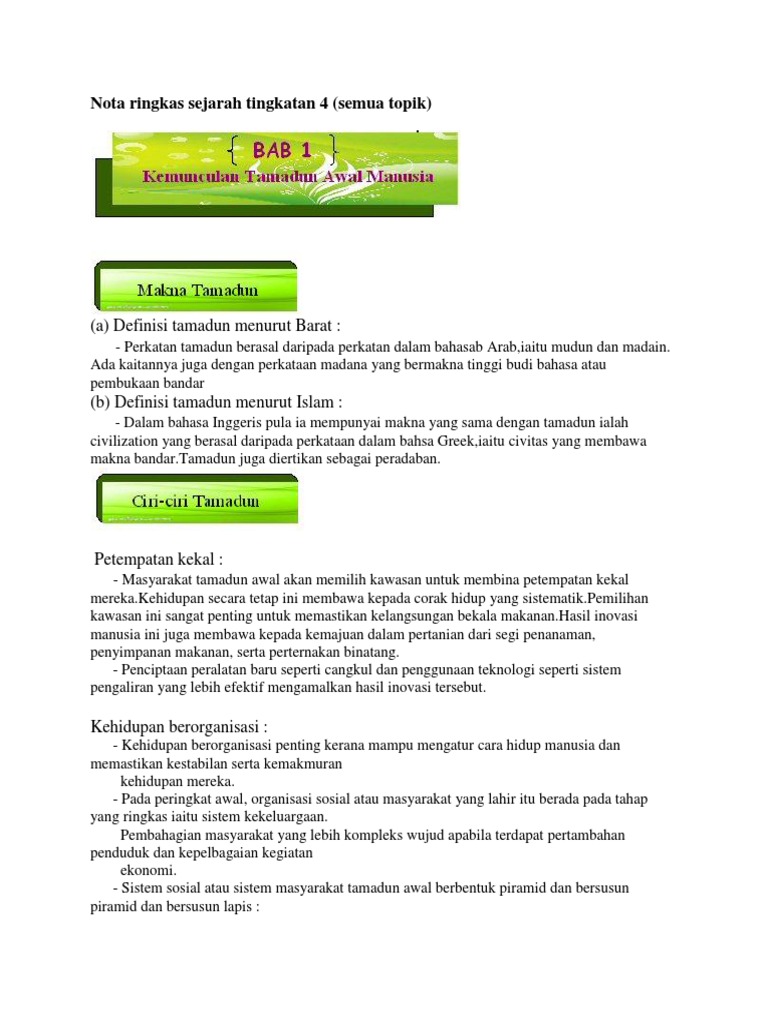Nota Ringkas Sejarah Tingkatan 4 | PDF