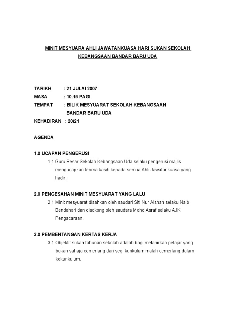 Minit Mesyuarat Sukan Tahunan Pdf