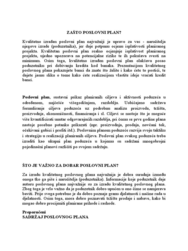 Poslovni Plan | PDF