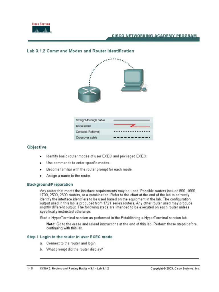 Lab 3.1.2 Command Modes and Router Identification: Background ...
