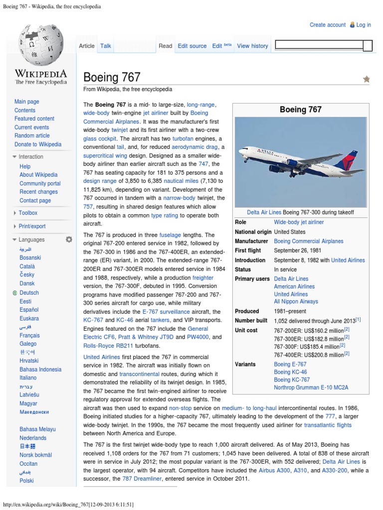 Boeing 767 - Wikipedia, The Free Encyclopedia | PDF | Aerospace ...