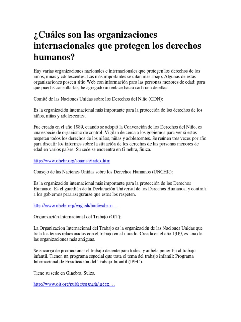 Cuales Son Las Organizaciones Internacionales Que Protegen Los Derechos ...