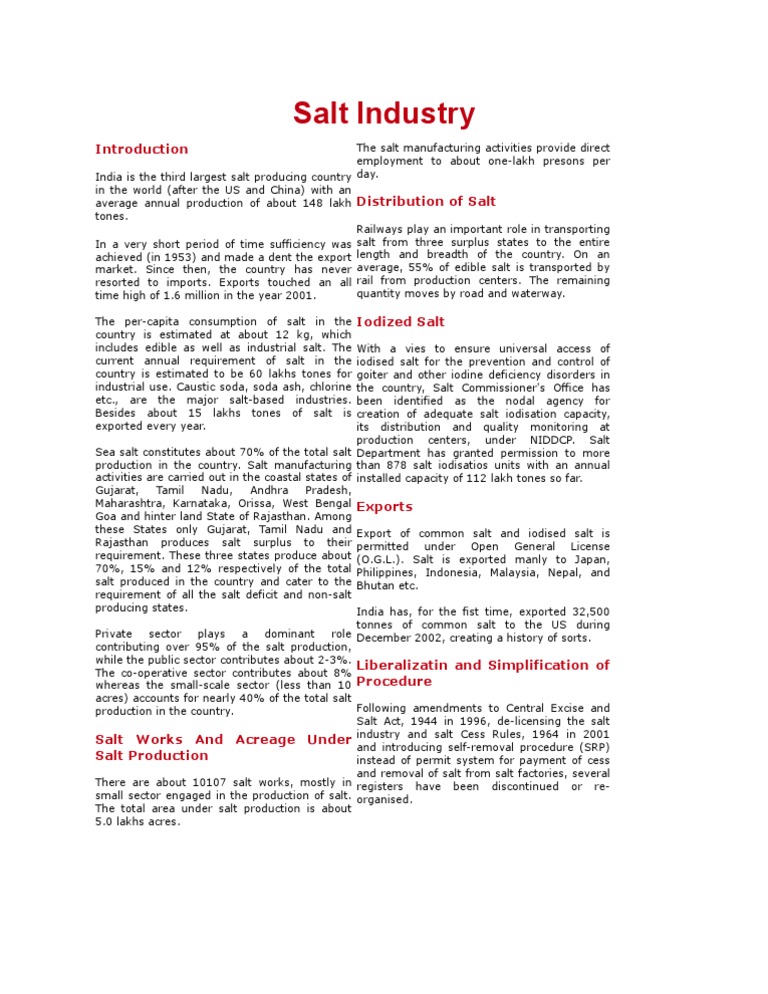 Overview of India's Salt Industry | PDF | Salt | Economies