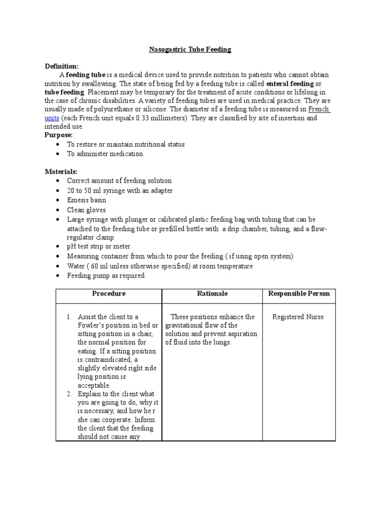 Nasogastric Tube Feeding