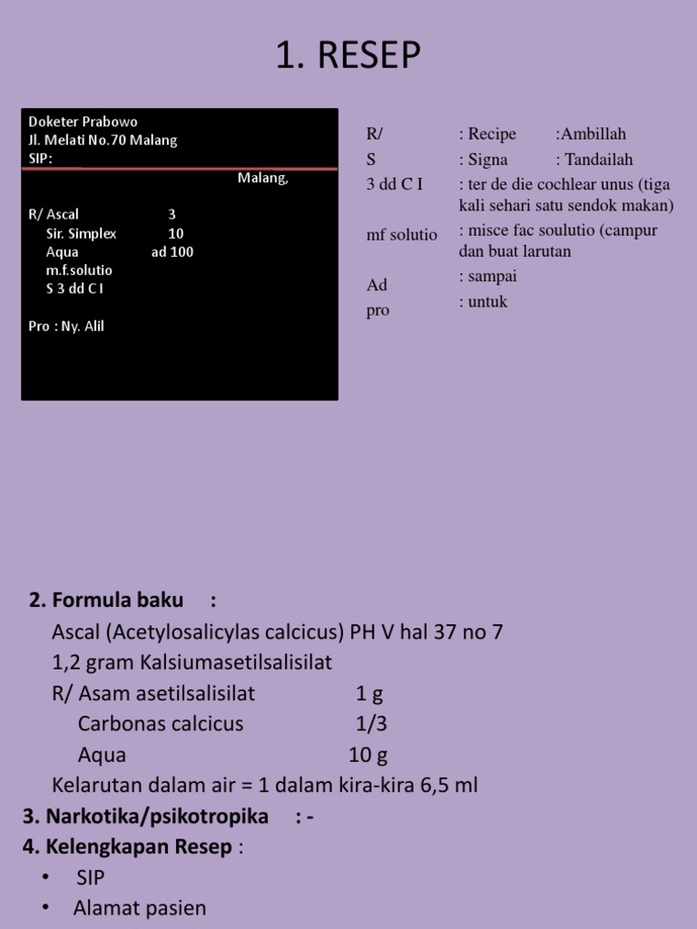 Resep Obat Asetosal dan Sirup Simplex | PDF