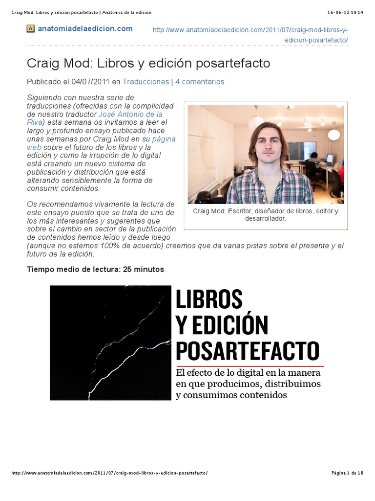 Craig Mod Libros y Edicion Posartefacto Anatomia de La Edicion | PDF ...