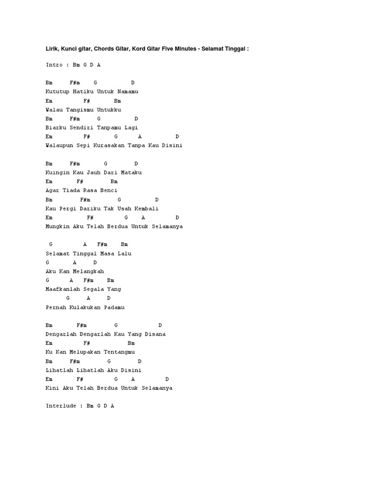 Chord Gitar Five Minutes Selamat Tinggal Chord Walls
