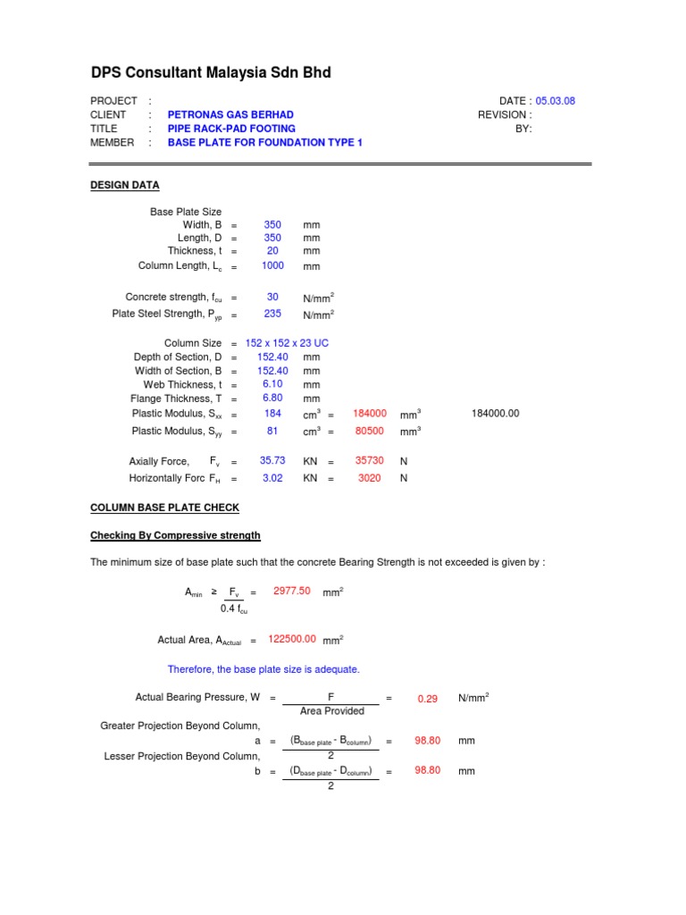 Base Plate Design for Steel Columns | PDF