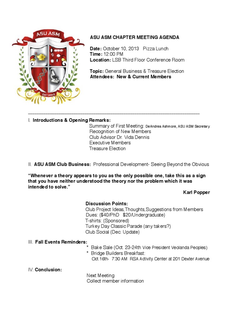 ASU ASM Meeting Agenda - Oct 2013 | PDF