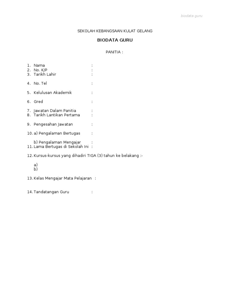 Contoh Biodata Pdf