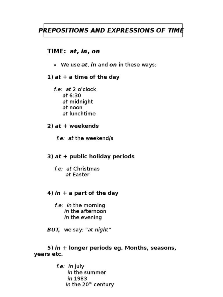 Prepositions for Time Usage Guide | PDF
