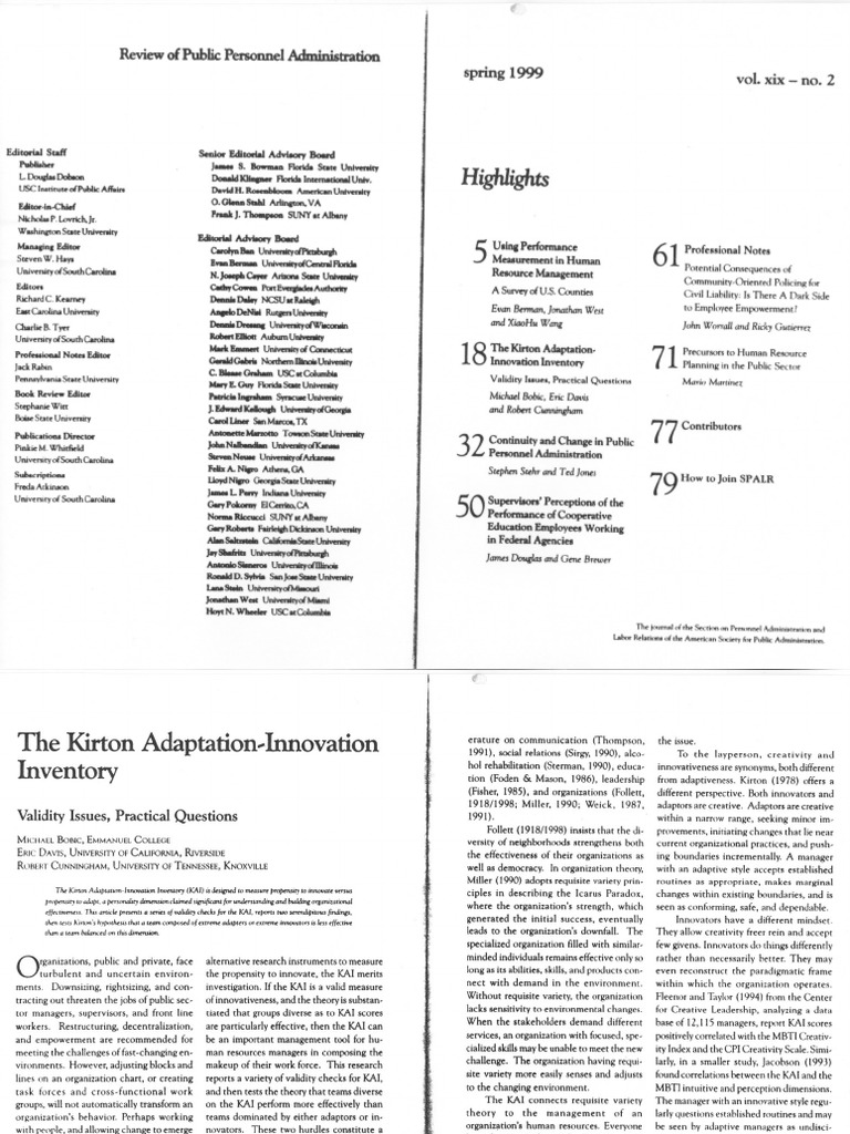 The Kirton Adaptation PDF PDF Factor Analysis Creativity