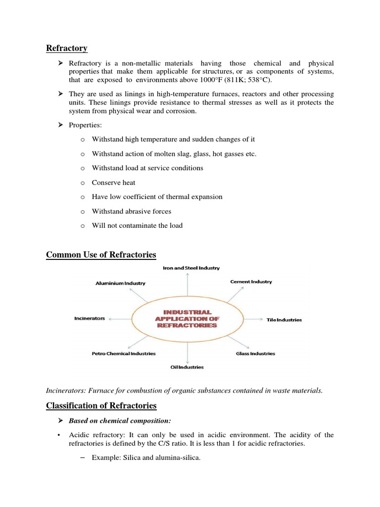Classification and Properties of Refractories | PDF | Refractory ...