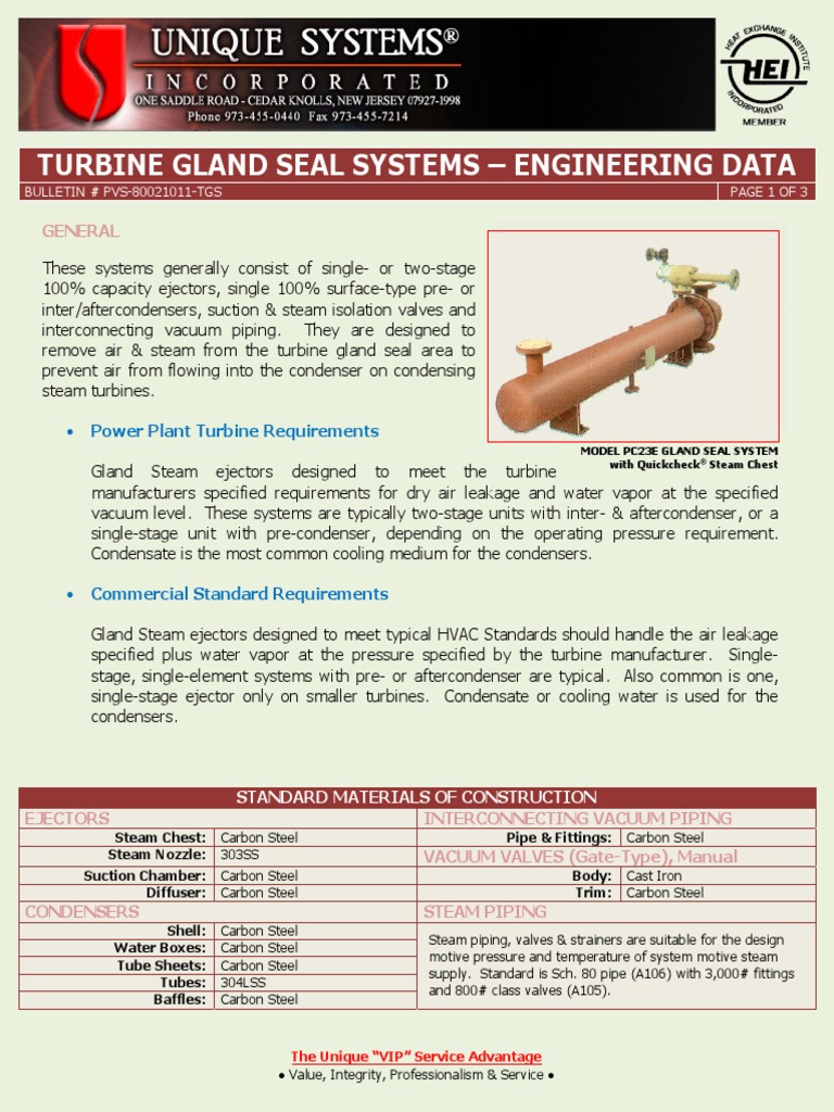 Bulletin PVS80021011TGS Turbine Gland Seal Systems PDF Steam