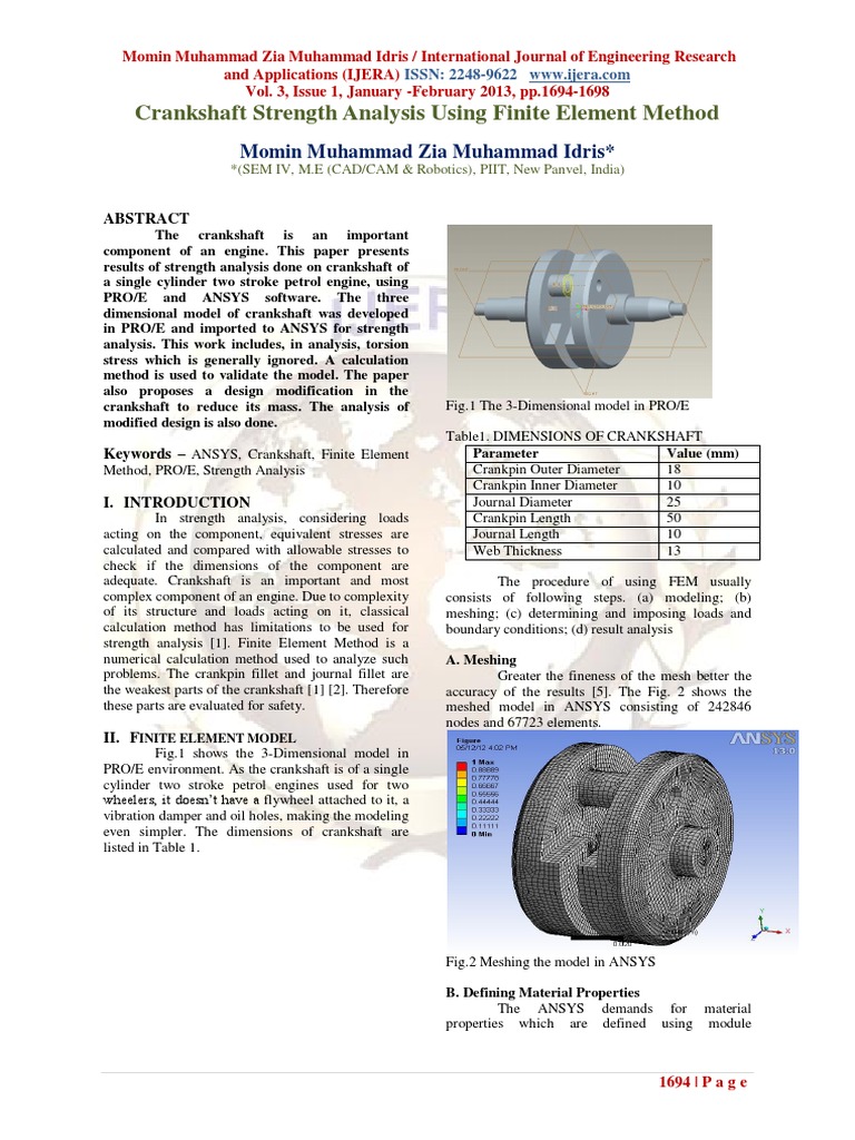 Crankshaft Strength Analysis Using Finite Element Method: Momin ...