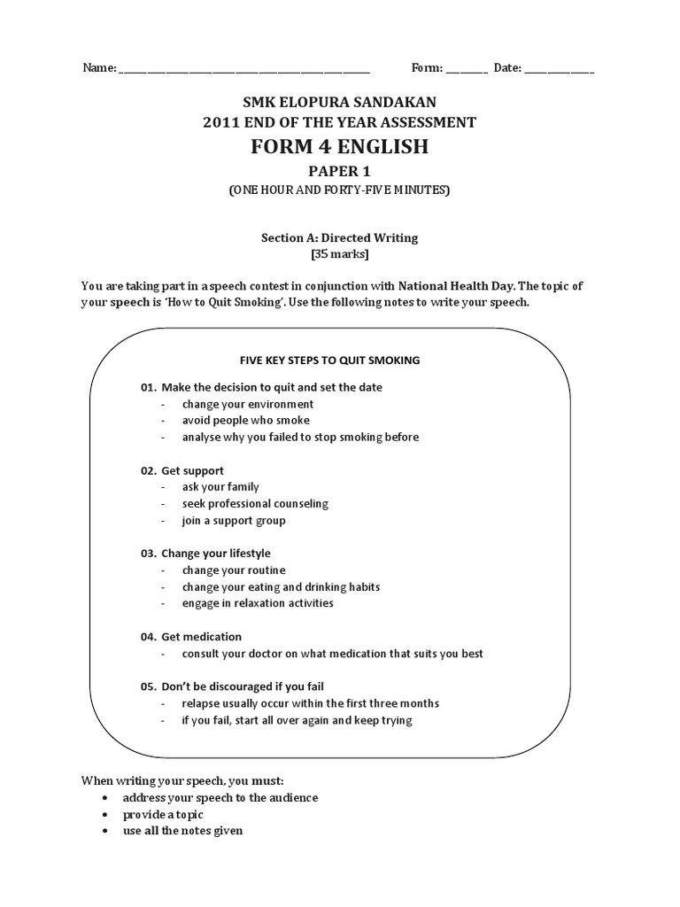 Final Paper English Form 4 Languages Nature