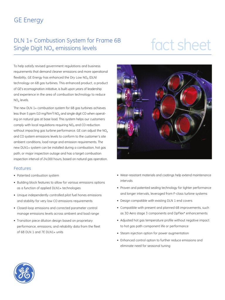 Dry Low NOx (DLN) Systems Frame 6B DLN1 Combustion System Fact Sheet